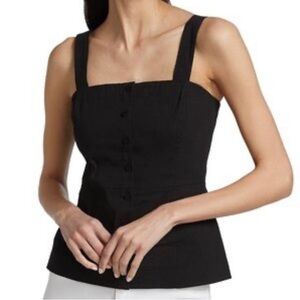 NWT LOFT  100% Linen BlackSleeveless Shoulder Strap Pleated Blouse Size 2